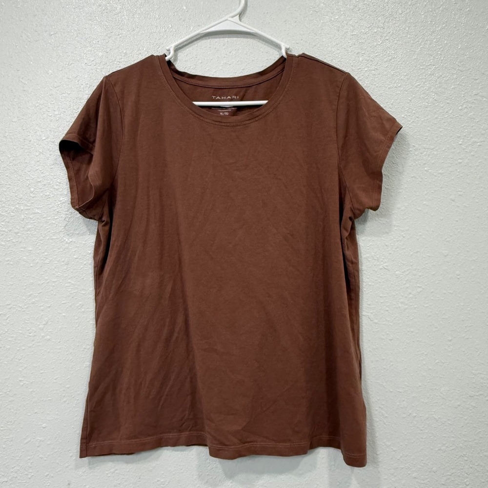 Tahari Essentials Brown Pima Cotton Modal Blend Crew Neck T-Shirt XL